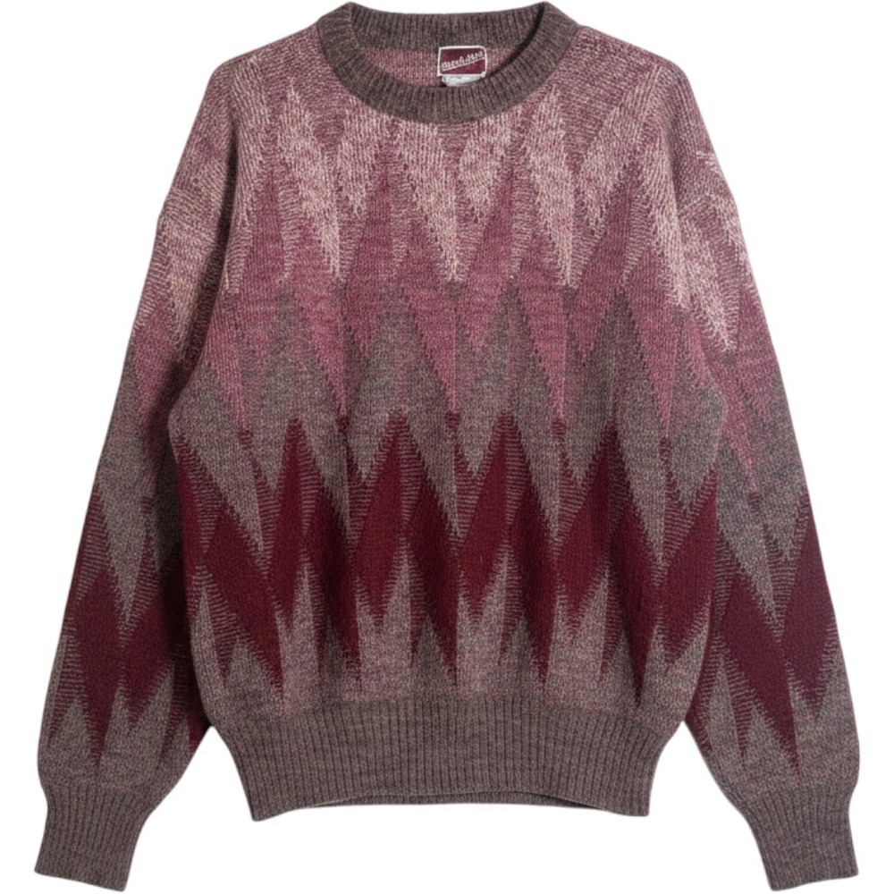 Vintage Madrigal Women Large Pink Burgundy Geometric Chevron Wool Blend Sweater